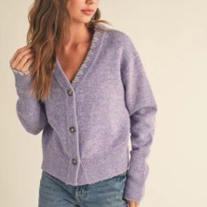 &Merci Purple Cozy Boxy Button Down Cardigan